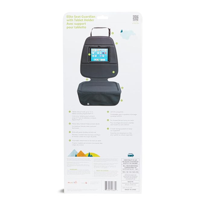 Munchkin Car Seat Cover with Tablet Holder for Under Baby Car Seats and Toddler Booster Seats, Elite Seat Guardian Protector, Rear and Forward Facing, Dark Grey
