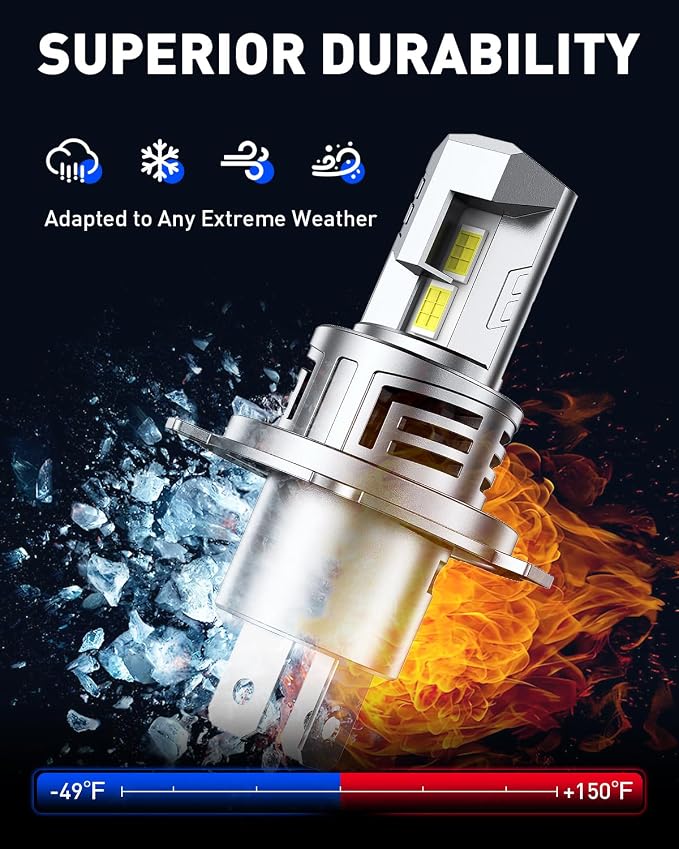 AUTOONE 9003 H4 HB2 LED Bulb, 50000LM 900% Brightness, Compact Design 99% Compatibility, Longer Lifespan, IP68, Quick Installation, Pack of 2