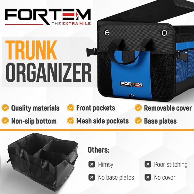 FORTEM Trunk Organizer with Cooler For SUV Car Organizer and Storage, Collapsible Multi-Compartment, Perfect Christmas Gifts For Men, Women, 1680D Oxford, Non Slip Bottom, Straps, Soft Cover 110L