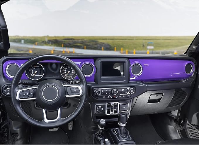Dashboard Decorative Panel Cover Fit for 2018-2023 Jeep Wrangler JL JLU & Jeep Gladiator JT,Center Console Trim Cover Kit(Purple)