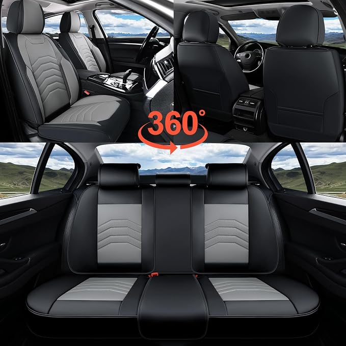 Coverado Front Seat Covers, Leather Car Seat Covers Luxury Automotive Seat Covers for Cars, Waterproof Car Seat Protectors Car Seat Cushion Universal Fit for Most Cars Trucks SUV Vehicles, Black&Gray
