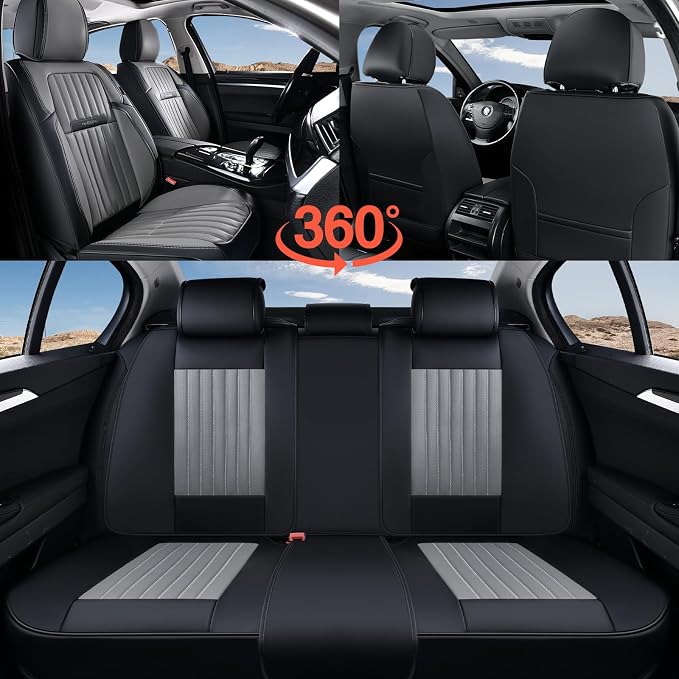 Coverado Car Seat Covers Front Seats, Seat Covers for Cars, Car Seat Protector, 2-Pack Car Seat Cushion Nappa Leather, Waterproof Seat Covers Carseat Cover Universal Fit for Most Cars(Black&Gray)