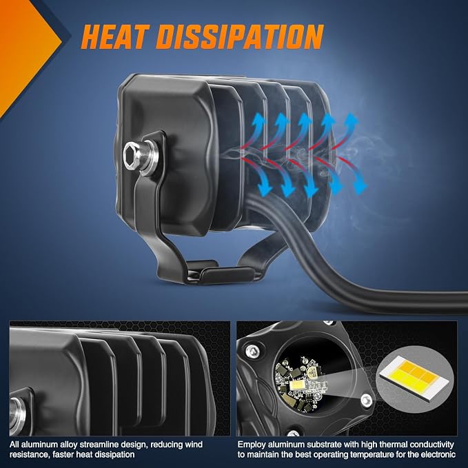Nilight Motorcycle Driving Lights 1.7 inch White Amber Spot Beam Fog Light LED Pods IP67 Waterproof Auxiliary Offroad Lighting for Motorbike Dirt Bike e-Bike Scooter Snowmobile ATV UTV SUV Truck