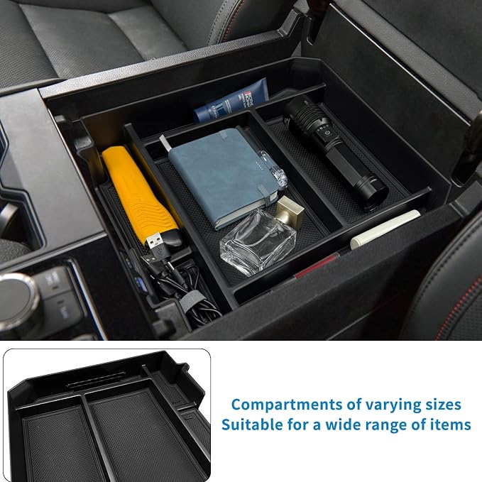 Zxiaochun Center Console Organizer Compatible with 2022-2025 2026 Toyota Tundra Accessories & 2023-2026 toyota Sequoia, Plastic Armrest Storage Box Tray, ABS Material with Non-Slip Mats - Black Trim