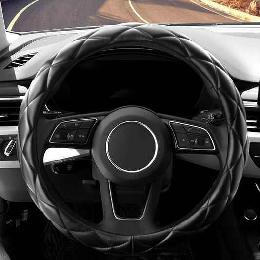 YHONGJT Soft Microfiber Leather Steering Wheel Cover, Universal 15 Inch for Women Girls, Fit Vehicles, Sedans, SUVs, Vans, Trucks - Black