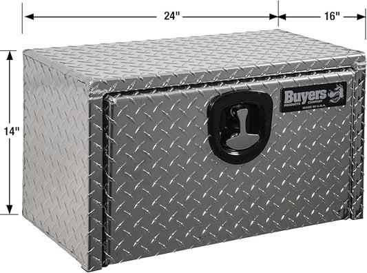 Buyers Products 1705160 Diamond Tread Aluminum Underbody Truck Tool Box, 14 x 16 x 24, Made in USA, .100 in. Thick, Corrosion Resistant, Locking Compression Latch, Secure Storage for Work Trucks
