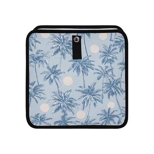 Car Trash Can Organizer Bin with Adjustable Strap for Back Front Seat Console Waterproof Leakproof Collapsible Portable 8.66 Inch Light Blue Palm Trees and Sun