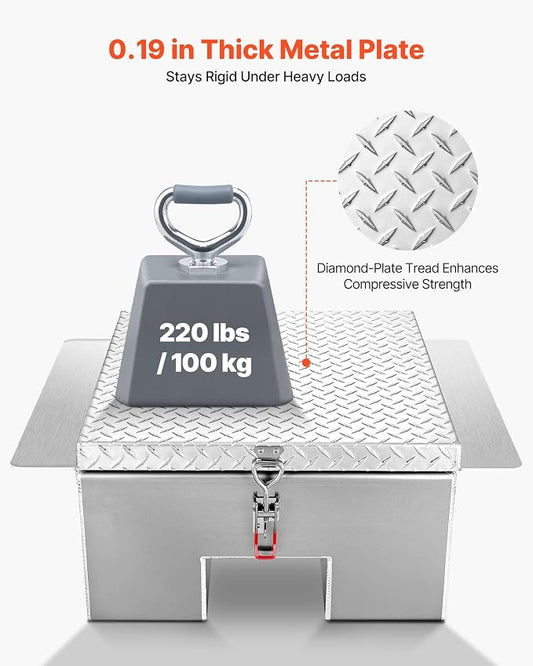 VEVOR Truck Bed Tool Box, Heavy Duty Aluminum Tool Box with Diamond Plate, Storage Toolbox Chest Organizer Supports up to 220 lbs, Ideal for Pickup, Truck Bed, RV, Trailer, 30.3 x 24 x 12.2 in, Silver