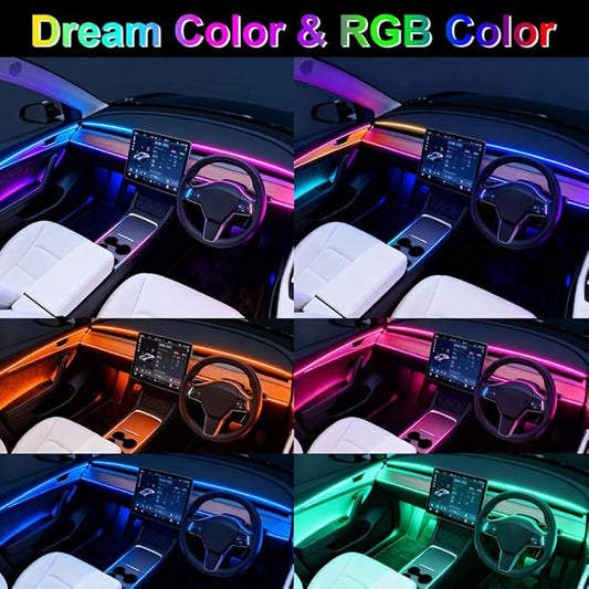 Acrylic Interior Car LED Lights with Remote and Wireless APP 10 in 1,Ambient Lighting Kits Fiber Optic Strip LEDs,16 Million Colors Music&DIY Function