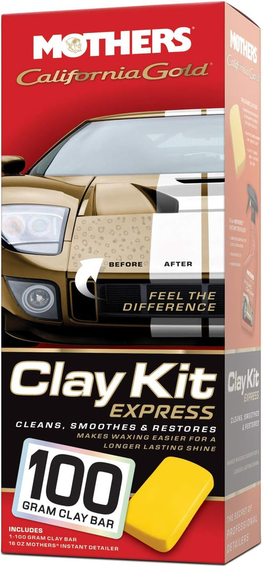 Mothers California Gold Clay Kit, 1 100-gram Clay Bar + 16 oz. Instant Detailer — Removes Contaminants, Restores Brilliance & Smoothness of Paint, Chrome, Glass & Plastics (07241)