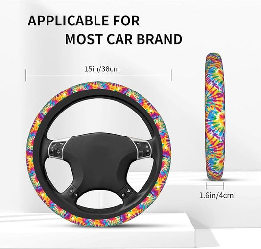 Tie Dye Steering Wheel Covers Non Slip Neoprene Universal 15 Inch Steering Wheel Protector Car Cover for Men Women