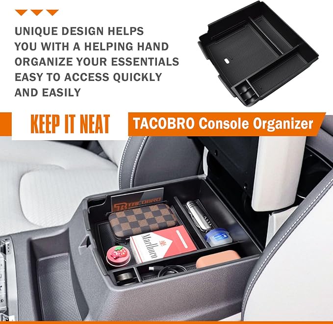 TACORBO Center Console Organizer Compatible with Kia Carnival 2026 2025 2024 2023 2022 Accessories Insert Tray, KA4 MPV Armrest Secondary Storage Box, Black Trim