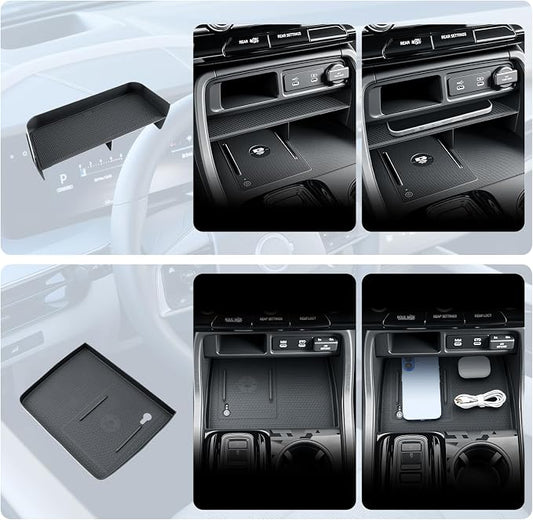BIBIBO 2Packs for 2026 Honda Passport Console Organizer 2026 Honda Passport Center Console Organizer+Wireless Charging Mat 2026 Passport Console Insert Organizer