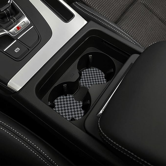 Checkered Gray Steering Wheel Cover Universal 15 Inch + 2 Car Coasters | Elastic Anti-Slip Breathable Fit for Car Truck SUV for Women Men