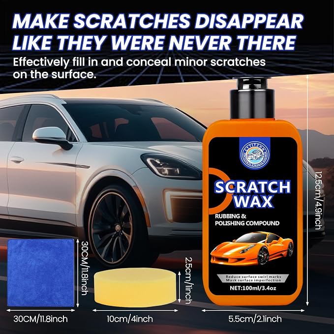 CYTITZNH Scratch Remover Wax – Restore Car Paint, Remove Scratches, Scuffs & Swirls, Safe for All Paint Finishes, Easy DIY with Buffer Pad & Towel, 100ML/3.4oz