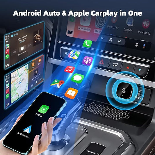 2026 New Wireless CarPlay Adapter for Apple iPhone &Android Auto 2 in 1, Mini USB CarPlay Dongle Wired to Wireless, Fast Connection, Compatible with iOS 10+ & Android 11+, Plug and Play (Dark Black)
