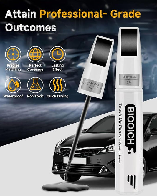 Touch Up Paint Pen Exact Color Match Car Chip and Scratch Repair (for Kia, Ebony Black(EB))