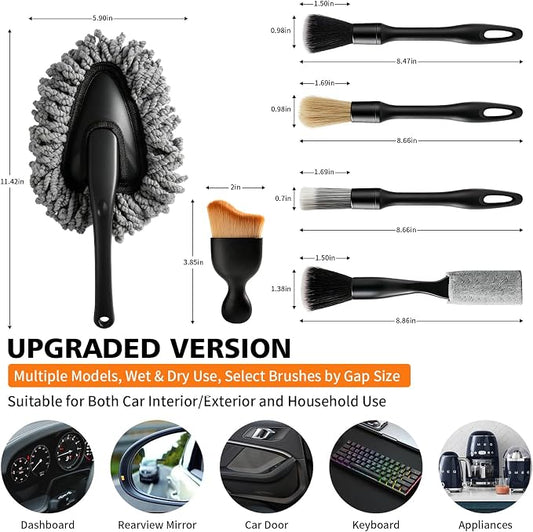 Car Detailing Brush Kit Interior & Exterior Cleaner, Ultra Soft Boars Hair Car Interior Detailing Brushes, 6 Different Detailing Brushes for Auto Detailing, Dashboard, Vents, Wheels and Tires