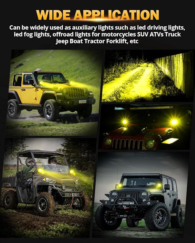 Auxbeam 4In 90W Amber Round Led Offroad Lights 2PCS 9000LM Amber Fog Super Bright Driving Light with Wiring Harness Kit Spot Beam Pod Light for Truck SUV ATV UTV Jeep Wrangler Motorcycle