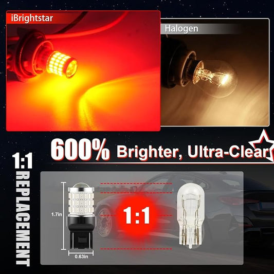iBrightstar 7443 LED Bulb Red, 7440 LED Brake Light Bulbs Super Bright for Rear Brake Lights and Tail Lights, 2 Pack