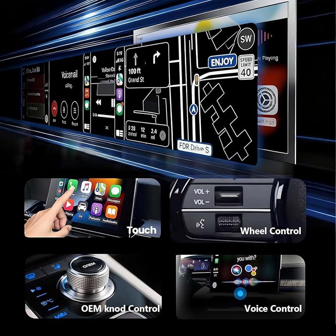 2 in 1 CarPlay Adapter for Renault Talisman Espace Kangoo Arkana, CarPlay Wireless Adapter with Auto Reconnect Fast Pairing Bluetooth Connection Compact USB Dongle