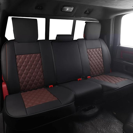 JOJOBAY Car Seat Covers for Dodge Ram,Fit 2009-2025 1500/2500/3500 HD Pick-up Truck,Crew,Regular,Quad,Mega Cab,Waterproof Synthetic Leather Seat Covers(Rear Seat Cover,Black-Brown)