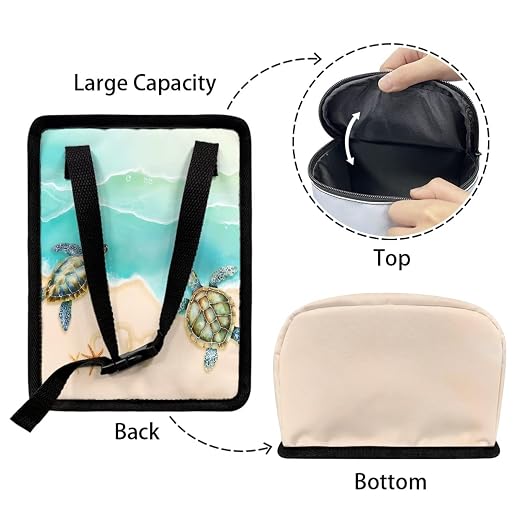 Talayituse Turtle Starfish Seashell Heart Beach Print Car Trash Bin, Large Size Auto Trash Can Adjustable Portable Garbage Can with Lid, Vehicle Hanging Bag for Headrest Front Back Seat