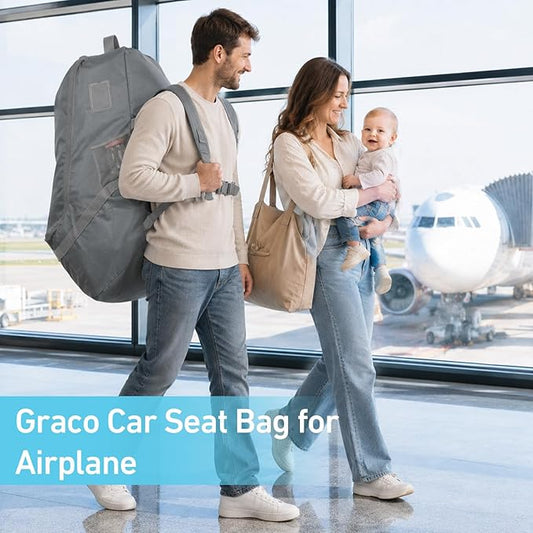 Graco Padded Car Seat Travel Bag & Infant Carrier Backpack, Durable Large Back Pack for Carseats & Booster Seats, Airport Gate Check Bag Luggage, Double Padded Strap, Water Resistant Material, Gray