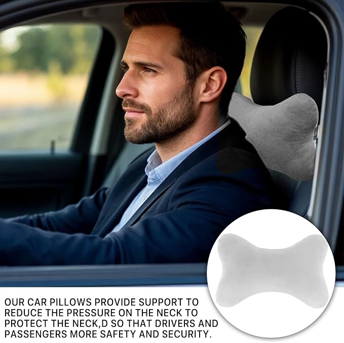 Car Headrest Pillow, Soft & Comfortable Memory Foam Car Neck Pillow for Driving Fatigue Relieve, Universal Cars Head Rest Pillows with Adjustable Strap, Car Interlor Accessorles (Gray)