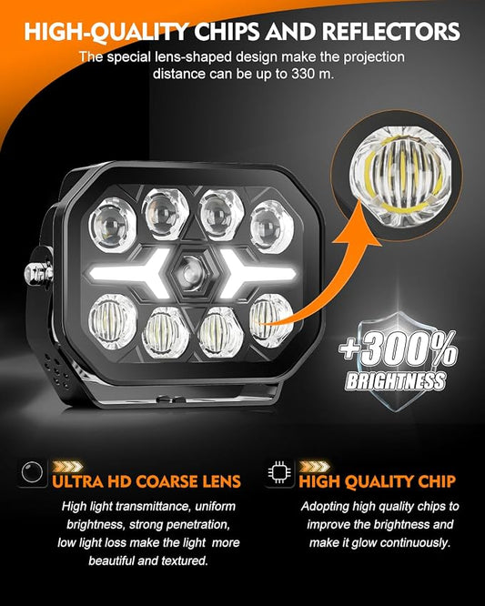 BraveWAY 2PCS 5x7IN LED Driving Lights 210W 45000LM LED Offroad Lights with White Amber DRL Spot Flood Combo Beam Light Pods Long Distance Output Work Light for Truck, 4WD, ATV, UTV, Pickup,Tractor