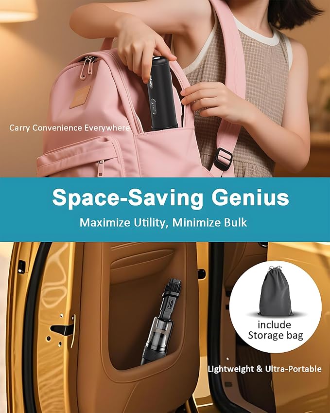Car Vacuum Portable Cordless, 21000PA Handheld High Power Suction & Blower, Small Cordless Handheld Vacuum Cleaner for Car, Home, Office