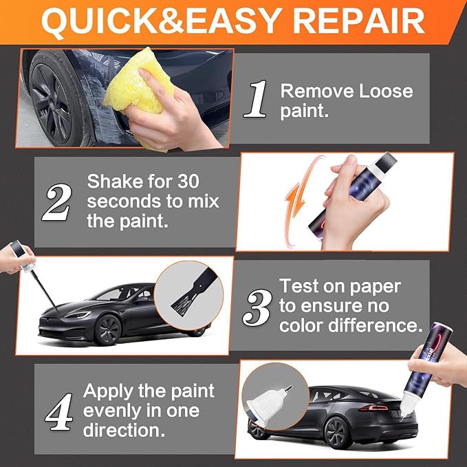 (Stealth Grey PN01) Car Touch up Paint Compatible with Tesla Model Y/3/X/S, Premium Car Scratch Remover for Deep Scratches, Car Paint Pen Scratch Repair Two-In-One Touch Up Paint