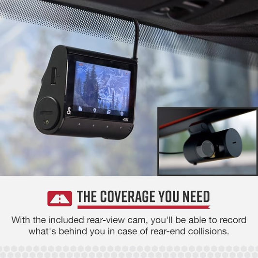 Cobra Smart Dual View Front and Rear Dash Cam (SC 250R) β True 4K Resolution, 360 Alerts, Parking Live View, Incident Reports, Emergency MayDay, 32 GB SD Card Included, CarPlay & Android Auto