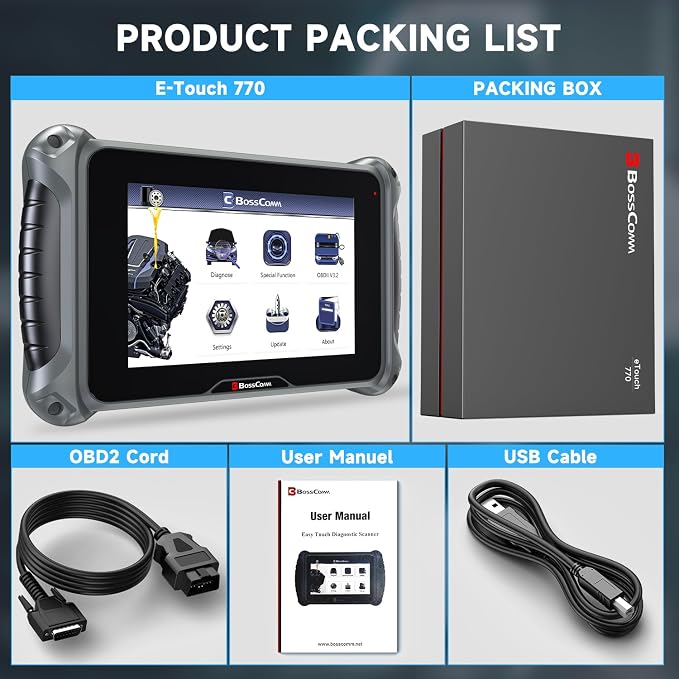 2026 BOSSCOMM eTouch770 Diagnostic Scanner Upgraded from IF745 Code Scanner, All-System OBD2 Scan Tool with 6 Resets, ABS, SAS Calibration,Oil,Throttle, EPB, BMS, Lifetime WiFi Free Update,Auto Vin.