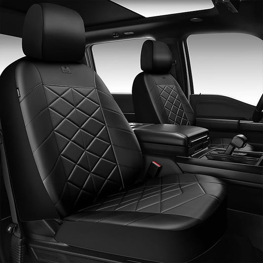 CAR PASS Memory Foam Leather Car Seat Covers Full Set, Breathable Perforated Nappa Leather Seat Covers Full Set, Comfort Universal Fit for Most SUV Truck Sedan, Airbag Compatible 5 Seats All Black