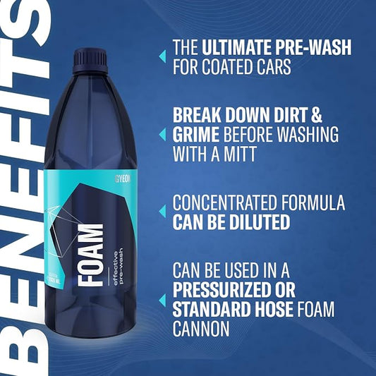 Gyeon Foam Premium Car Pre‑Wash Snow Foam for Safe Paint Cleansing Deep Clinging Suds Touchless Pre‑Wash Cleaning Solution for Coating Maintenance Safe Pressure Washer for Car Exterior