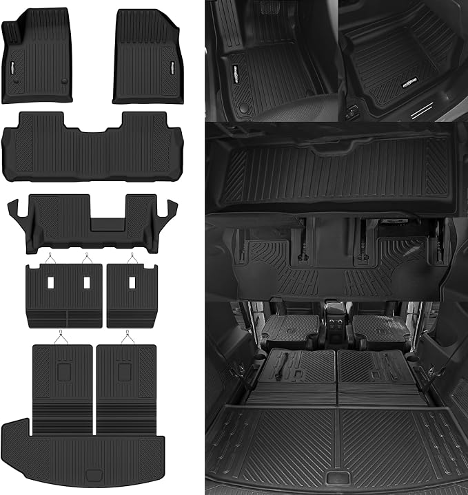 Floor Mats for 2020-2026 Cadillac XT6 7 Seats 2nd Row Bench Seats, Trunk Mat with Backrest Mat All Weather TPE Protector for Cadillac XT6 Accessories