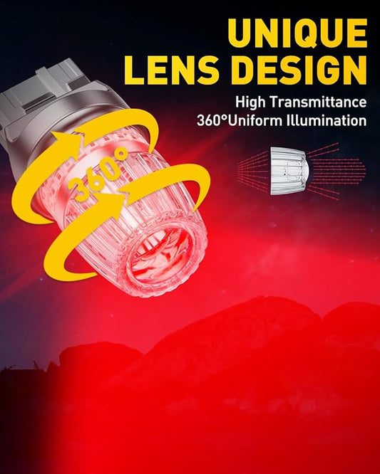 AUXITO Latest 7440 7443 LED Bulb Red Brake Lights Tail Lights, 700% Brighter 7441 7444 T20 992 WY21W LED Bulbs with Projector for Stop Third Brake Backup Tail Signal Marker Light, Pack of 2