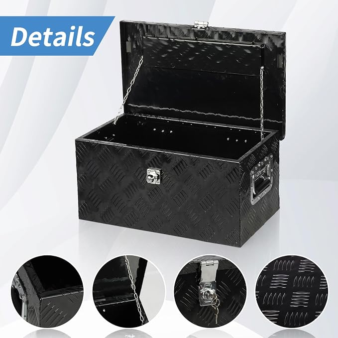 Aluminum Truck Bed Tool Box, Pick Up RV Trailer Toolbox Storage Lockable Organizer with Lock and Keys, 30", Black