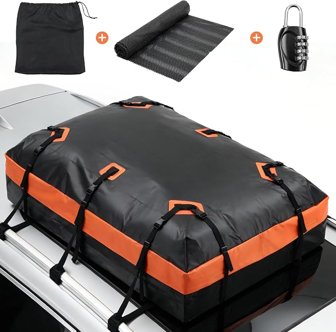 DUMOS Car Rooftop Cargo Carrier 20 Cubic Feet, Car Roof Waterproof PVC Bag, with Anti-Slip Mat, Combination Luggage Lock, Reinforced Straps & Door Hooks, Fit Vehicles with/Without Roof Racks