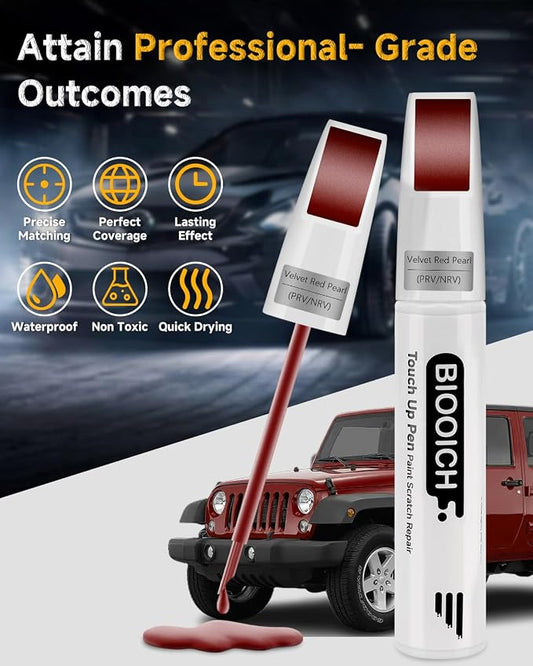Touch Up Paint Pen Exact Color Match Car Chip and Scratch Repair (for Jeep, Velvet Red Pearl(PRV/NRV))