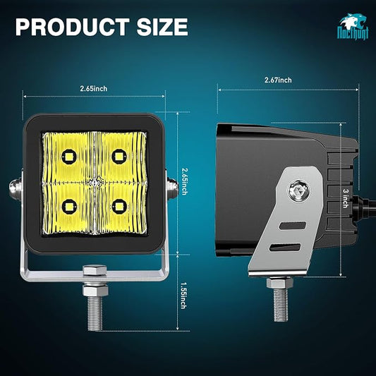 Nilight LED Pod Lights 2 PCS 3 Inch 4LED Flood Beam Square Offroad Driving Side Rear Back-Up Light Built-in EMC for Tractor Truck Motorcycle Boat ATV