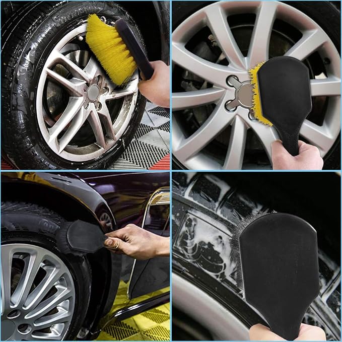 2 Set Wheel & Tire Brush Cleaner for Car, FineGood Wheel Brushes for Cleaning Wheels Auto Wheel Cleaning Brush Bristle Brush Cleaning Tools