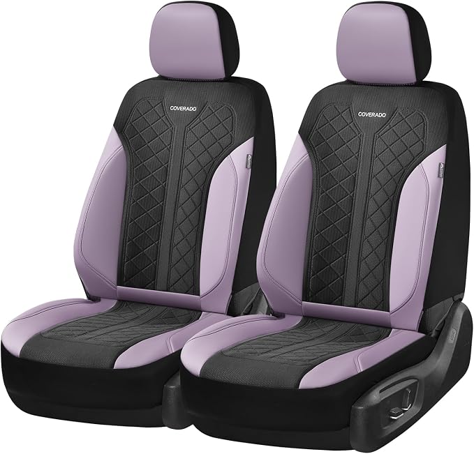 Coverado Front Seat Covers, Automotive Seat Covers 2 Seats, Leather Car Protectors 2-Pack, Auto Seat Covers Universal Fit for SUV, Vans, Sedan, Truck