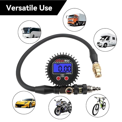 Digital Tire Inflator Gauge, 0-250 PSI, Heavy Duty Air Chuck with Quick Connect Coupler, Air Pressure Gun with Quick-Lock Air Chuck, Digital Tire Pressure Gauge with Inflator for Truck SUV