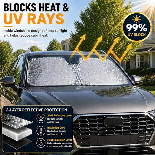Audi Q3 Q4 Q5 Windshield Sun Shade, Custom Fit Foldable Front Window Sunshade Protector, Blocks UV Rays and Reduces Heat, Fits 2019–2026 Models