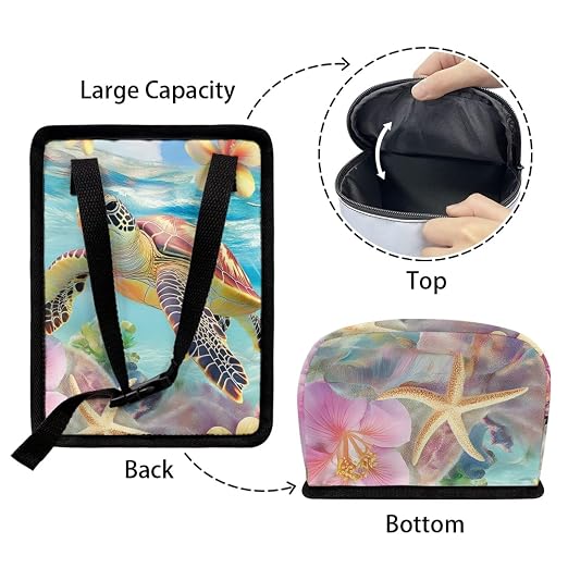 Talayituse Turtle Hibiscus Plumeria Print Car Trash Bin, Large Size Auto Trash Can Adjustable Portable Garbage Can with Lid, Vehicle Hanging Bag for Headrest Front Back Seat