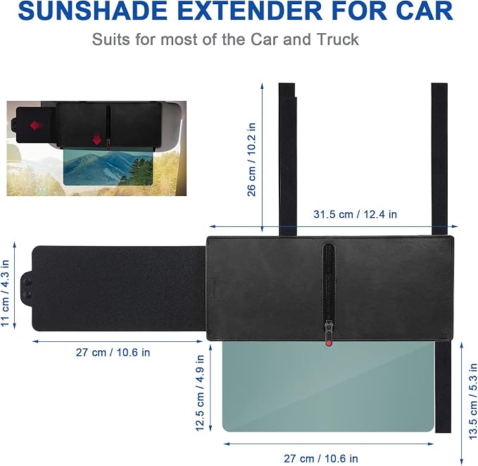 Veharvim Sun Visor Extender for Car with Zipper Slider, UV400 Car Sun Visor Extension with PC Lens and Side Sunshade,Anti-Glare for Safe Driving,UV-Filtering/Protection(Passenger Side)