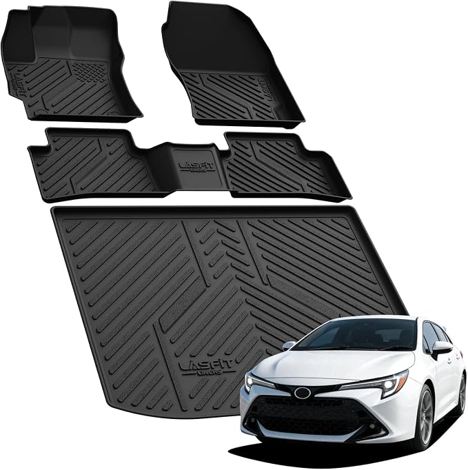 LASFIT Floor Mats & Cargo Mat for Toyota Corolla Hatchback 2019-2026, TPE All Weather Protection Full Coverage Car Liners Custom Fit for Corolla Hatchback Accessories 1st & 2nd Row & Trunk Mats, Black