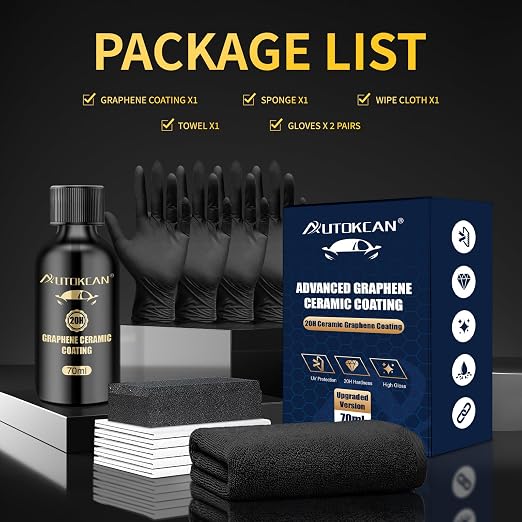 Graphene Ceramic Coating(70ml), Advanced 20H Ceramic Coating for Cars Long Lasting High Gloss Nano Graphene Coat Kit Hydrophbic Mirror Paint